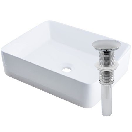 NOVATTO Rectangular White Porcelain Vessel Sink with Chrome Drain Set NP-01321CH